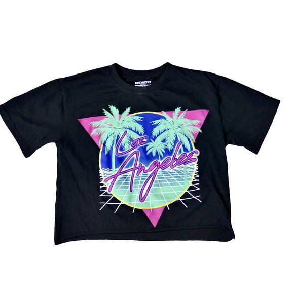 Chemistry Brand Los Angeles Black 90s Inspired Graphic Seamless Crop T-Shirt SM - Picture 1 of 7